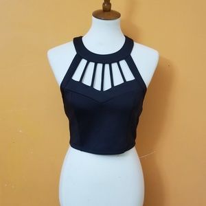 FOREVER 21 Womens Blk Cage Fetish Goth Crop Top S